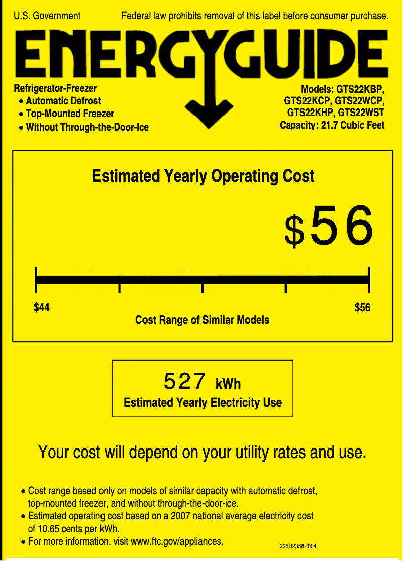 Página 1 del manual Etiqueta energética GE GTS22KHPWW