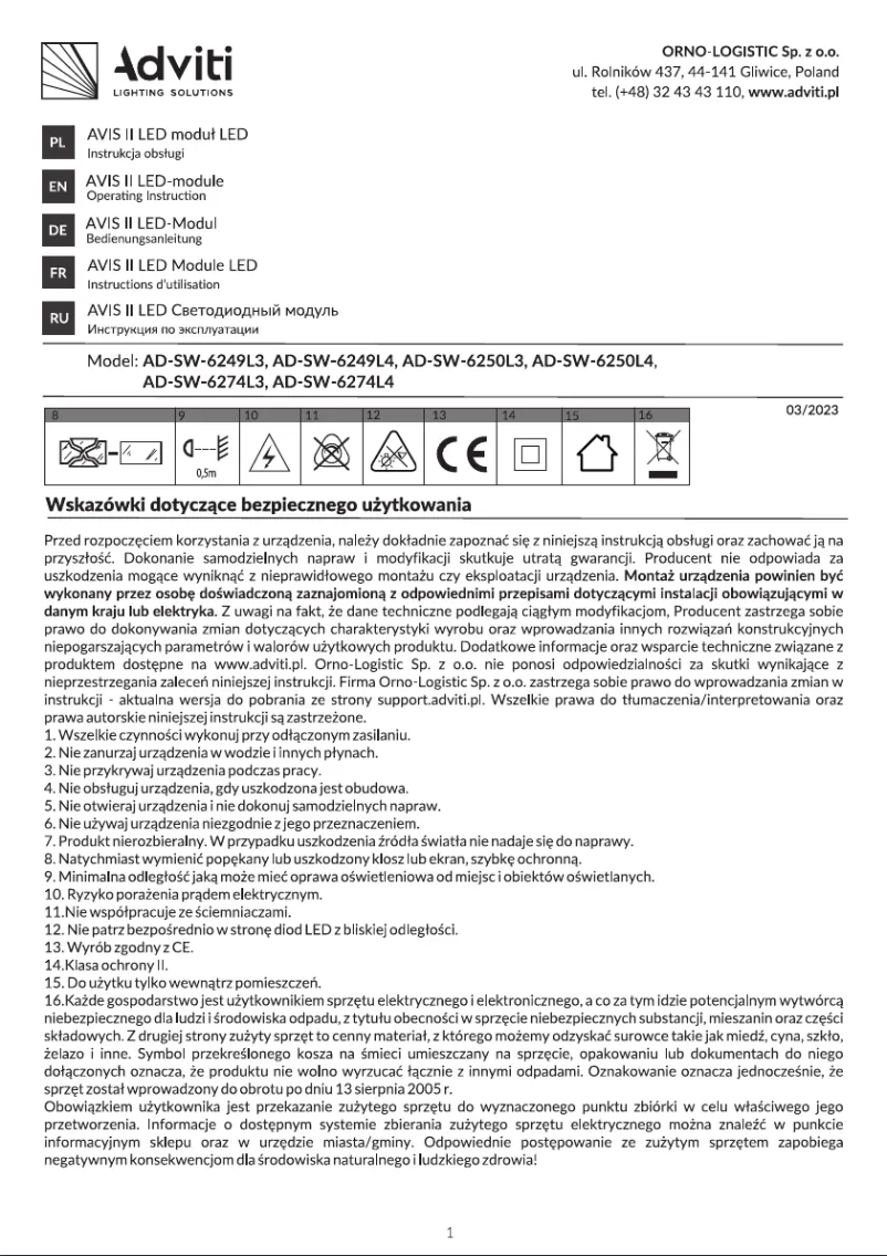 Page 1 de la notice Manuel utilisateur Adviti AD-SW-6249L4