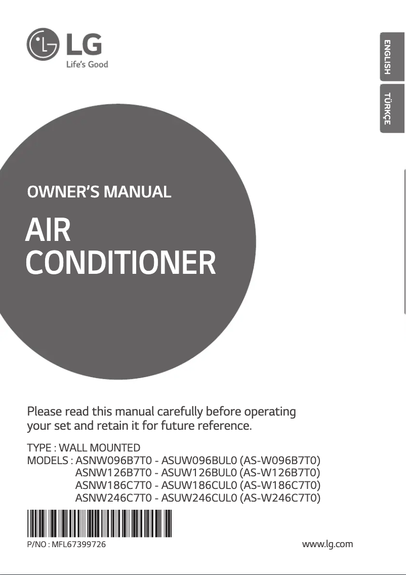Page 1 de la notice Manuel utilisateur LG ASNW186C7T0