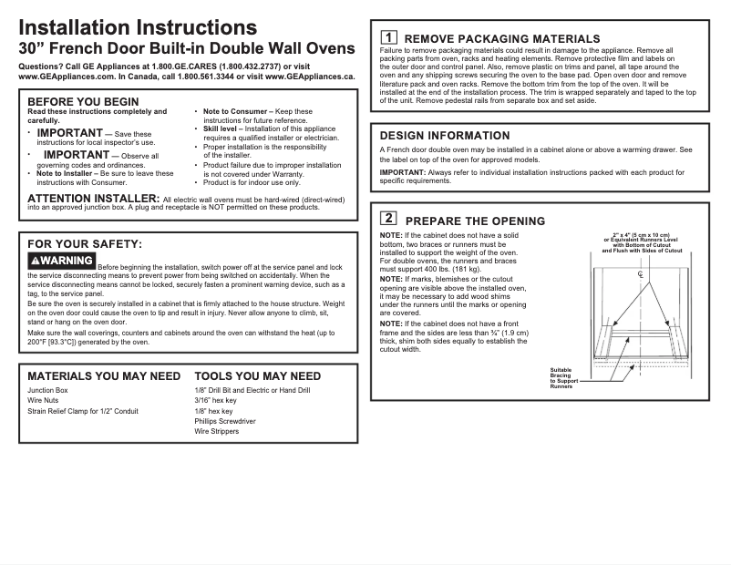 Page 1 of the manual Installation Guide GE CTD90FP2NS1