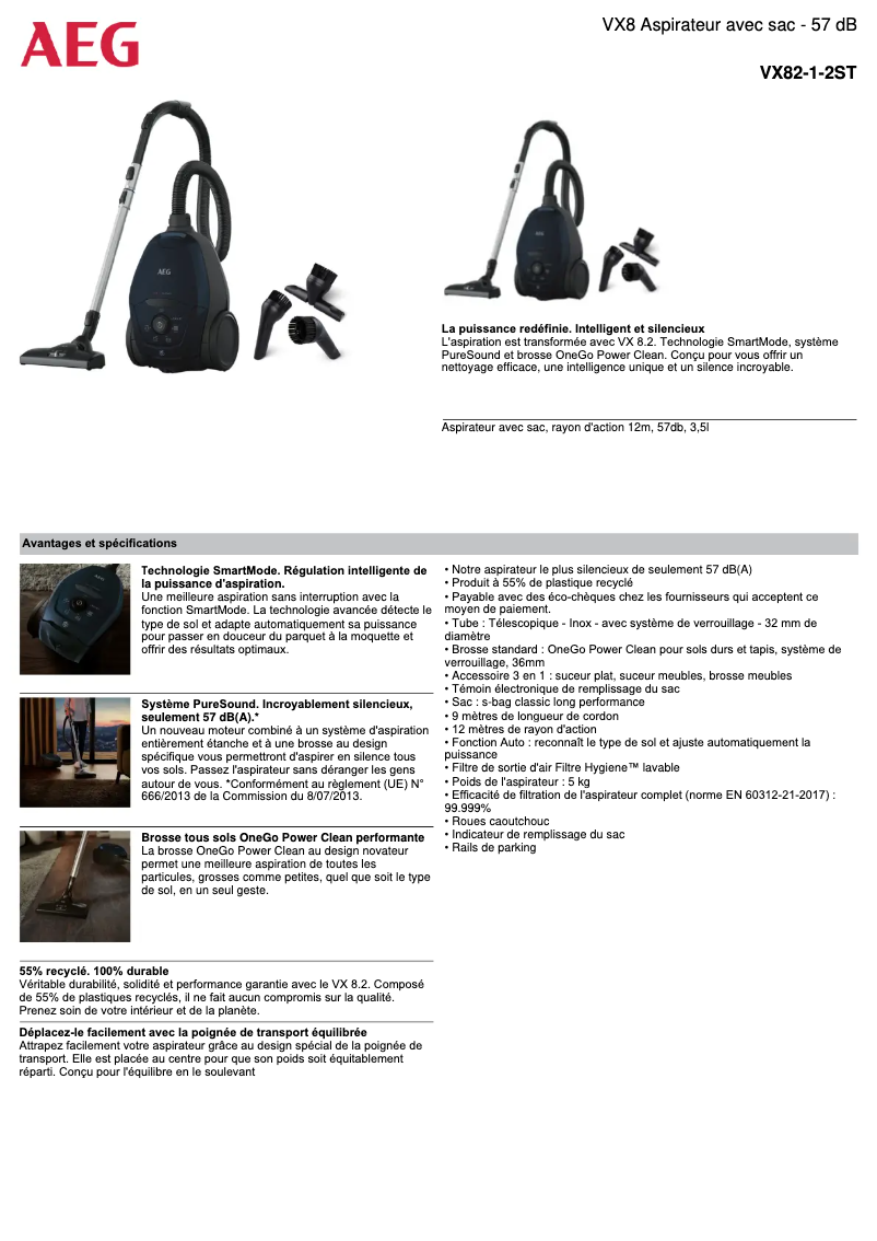 Página 1 del manual Ficha técnica AEG VX82-1-2ST