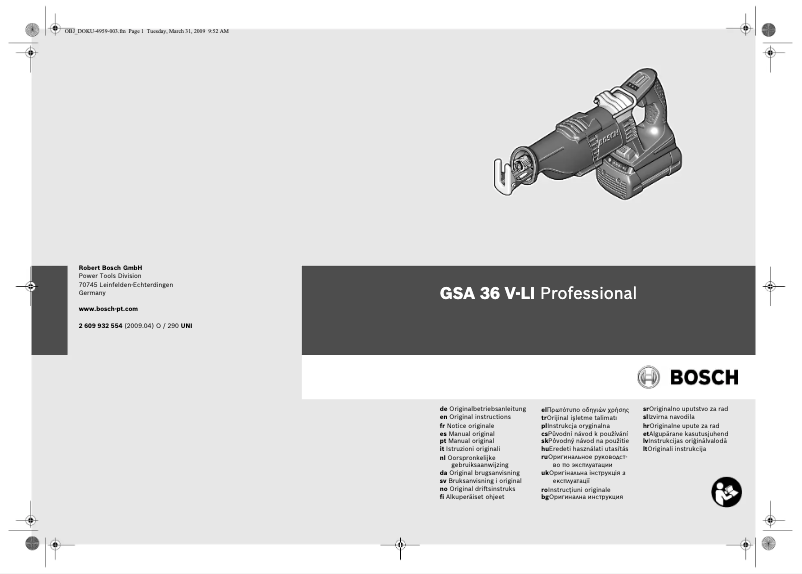 Page 1 de la notice Manuel utilisateur Bosch GSA 36 V-LI