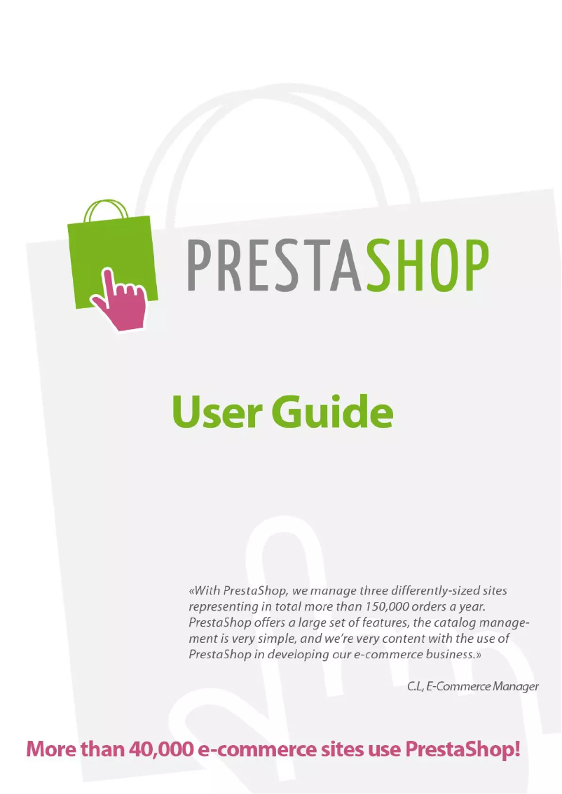 Page 1 of the manual User Manual PrestaShop 1.3