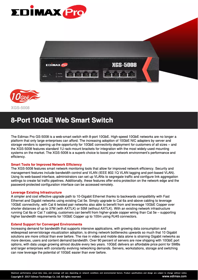 Page 1 de la notice Fiche technique Edimax XGS-5008