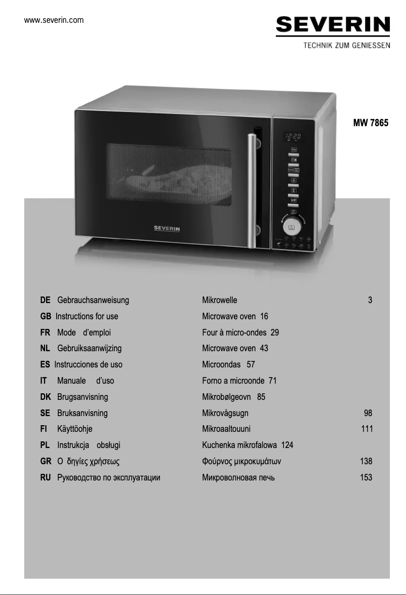 Page 1 de la notice Fiche technique Severin MW 7865