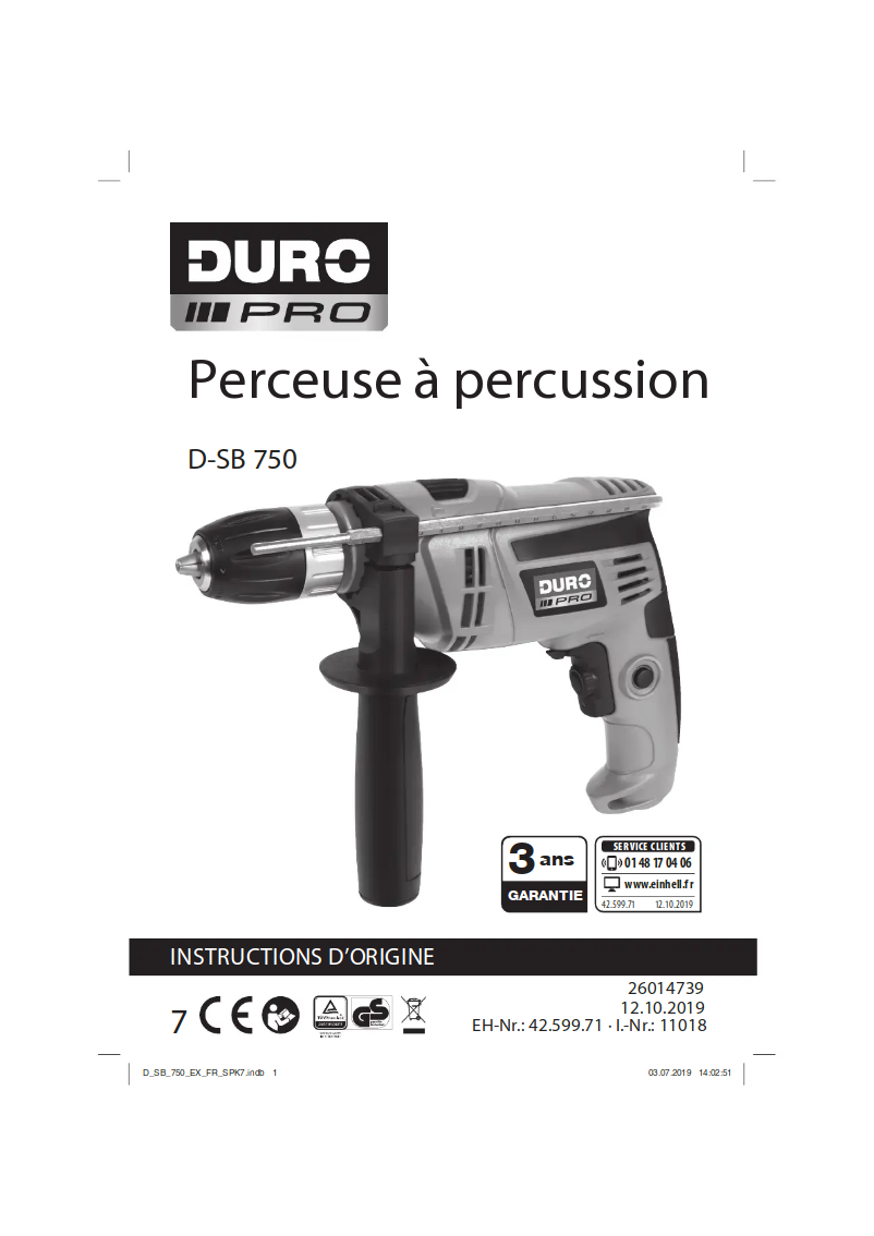 Page 1 de la notice Manuel utilisateur DURO PRO D-SB 750