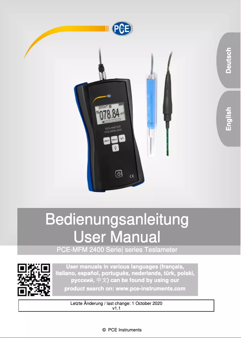 Page 1 de la notice Manuel utilisateur PCE Instruments PCE-MFM 2400