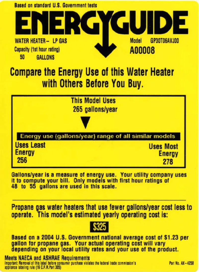 Page n°1 - Label énergétique GE GP30T06AVJ00