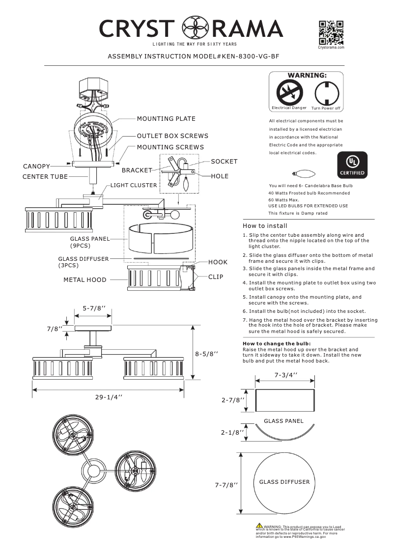 Page 1 de la notice Manuel utilisateur Crystorama Kendal KEN-8300-VG-BF