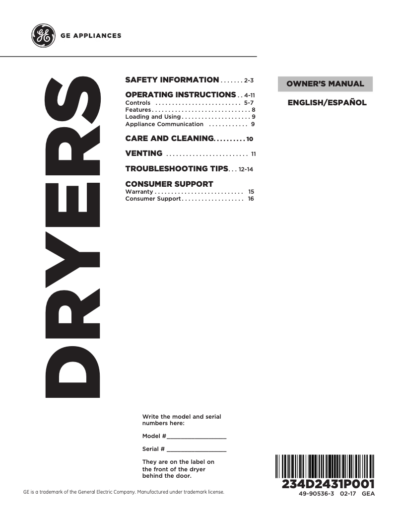 Página 1 del manual Manual de usuario GE GTD65GBPLDG