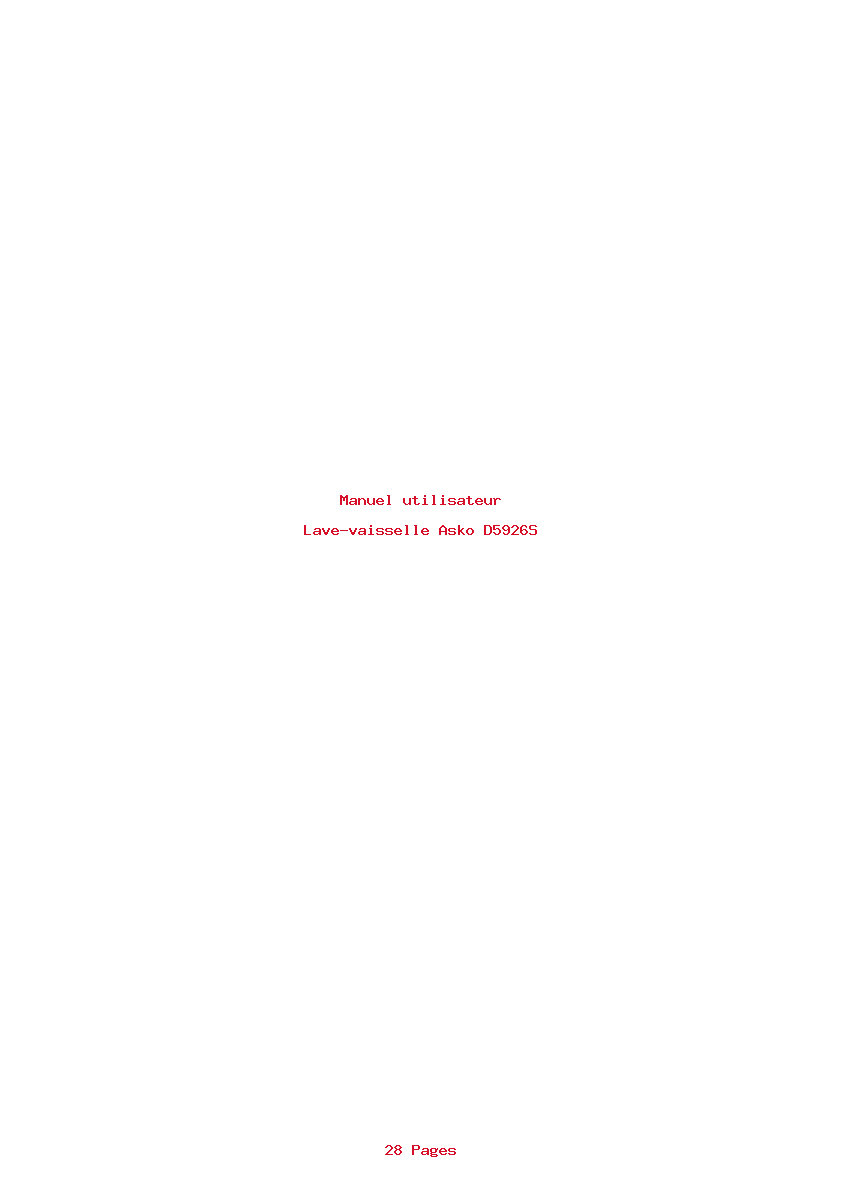 Page 1 de la notice Manuel utilisateur Asko D5926S