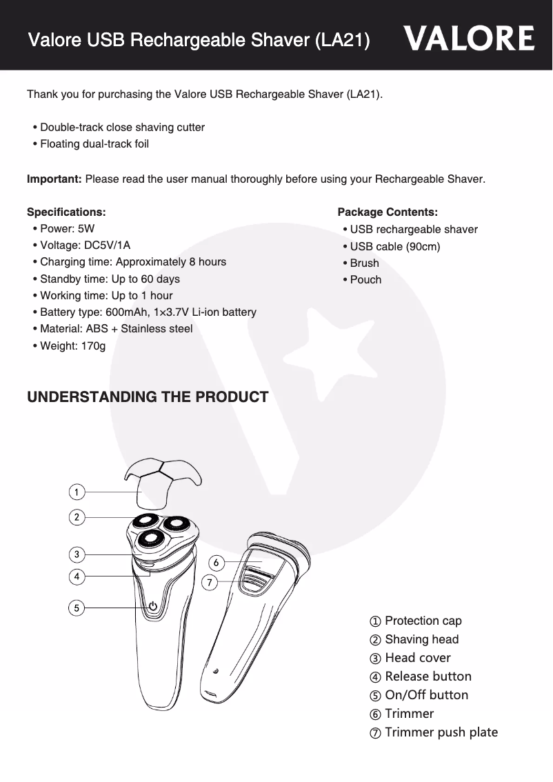 Page 1 de la notice Manuel utilisateur Valore LA21