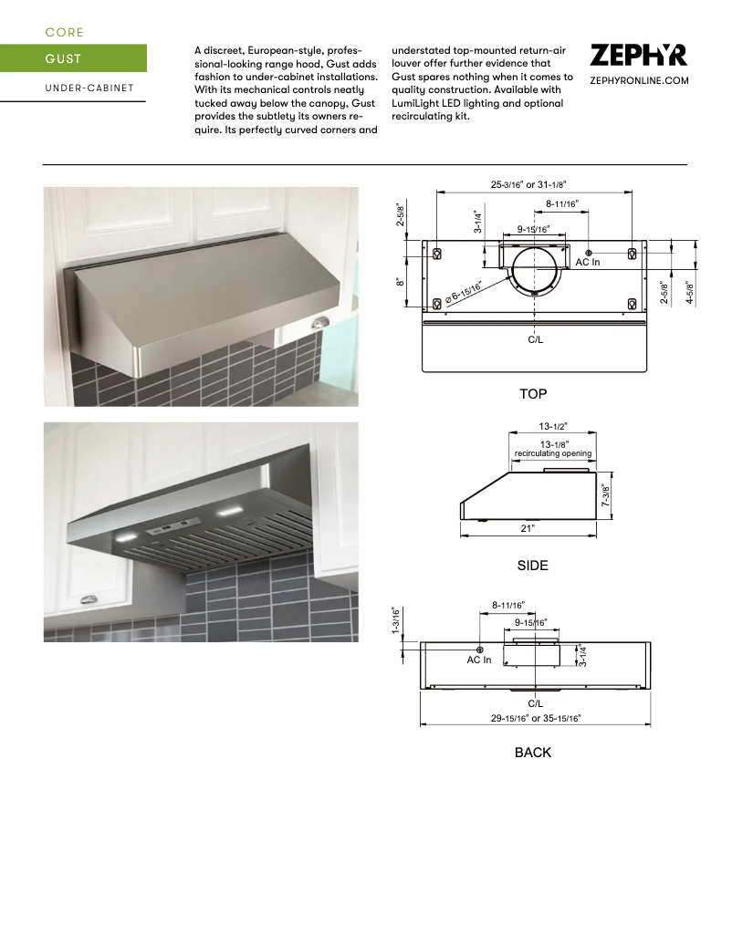 Página 1 del manual Ficha técnica Zephyr Gust AK7136BS290-BF