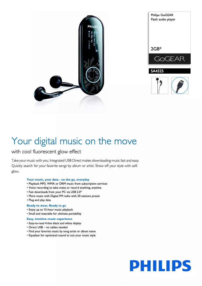 Page 1 of the manual Brochure Philips GoGear SA4325