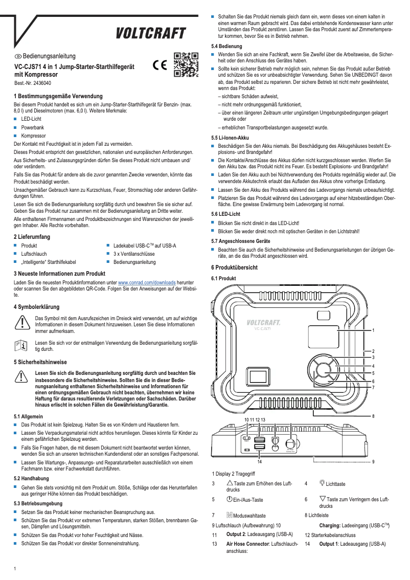 Page 1 de la notice Manuel utilisateur Voltcraft VC-CJS71