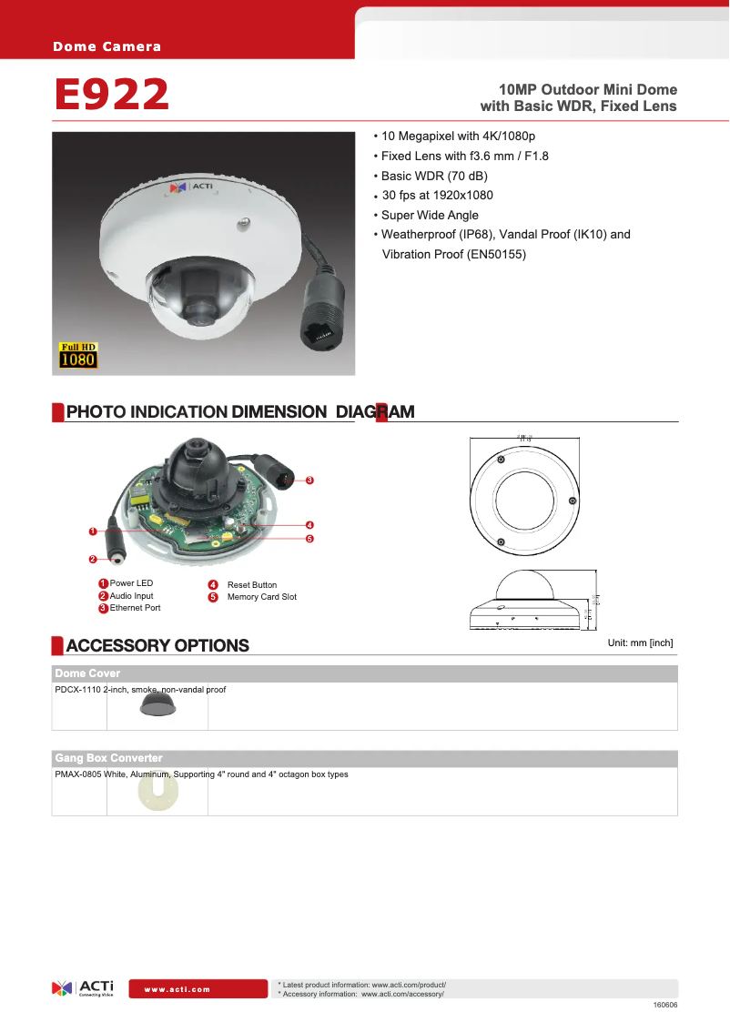 Page 1 de la notice Fiche technique ACTi E922