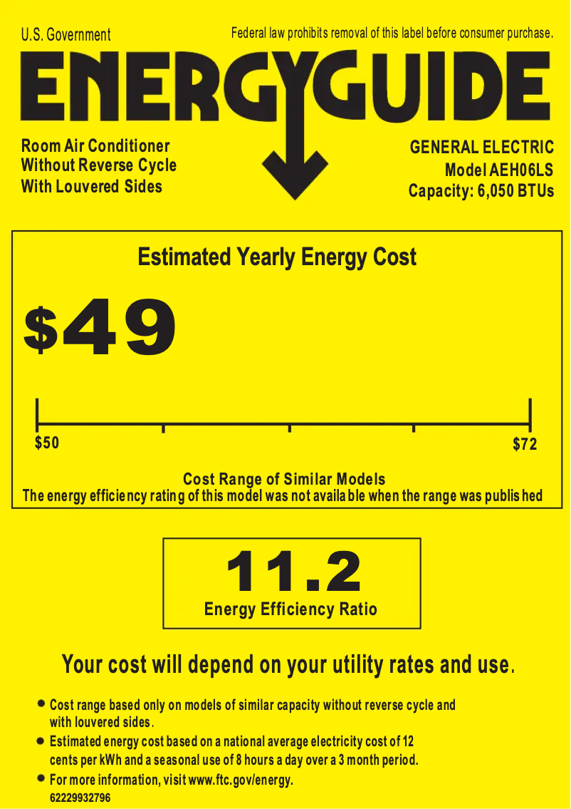 Página 1 del manual Etiqueta energética GE AEH06LS