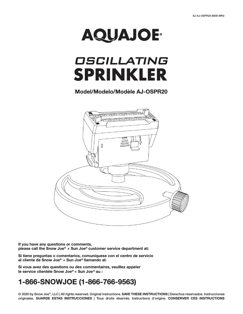 Page 1 de la notice Manuel utilisateur Aqua Joe AJ-OSPR20