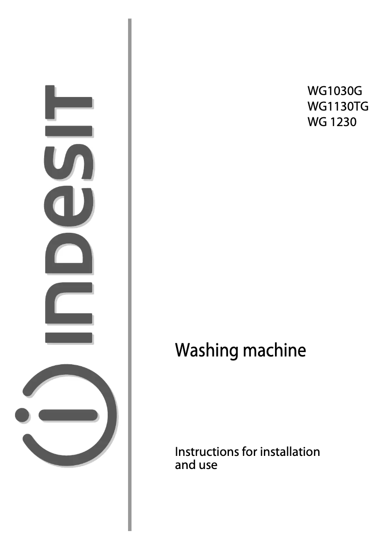 Page 1 de la notice Manuel utilisateur Indesit WG 1230