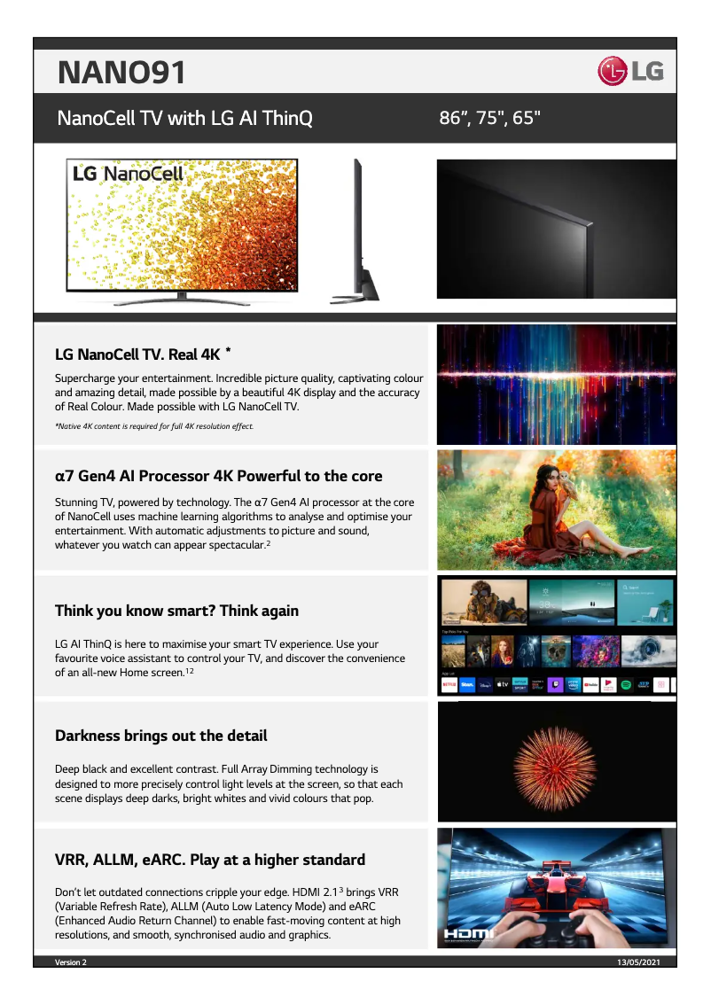 Page 1 de la notice Fiche technique LG 65NANO91TPA
