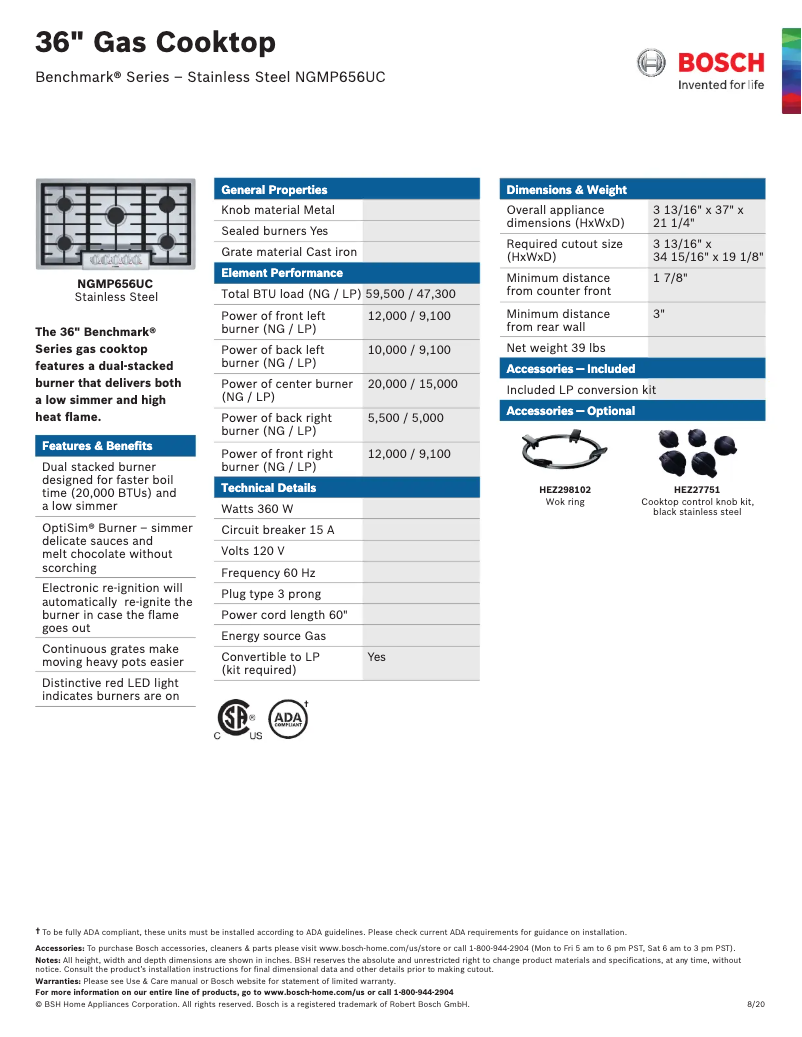 Page 1 of the manual Technical Sheet Bosch NGMP656UC