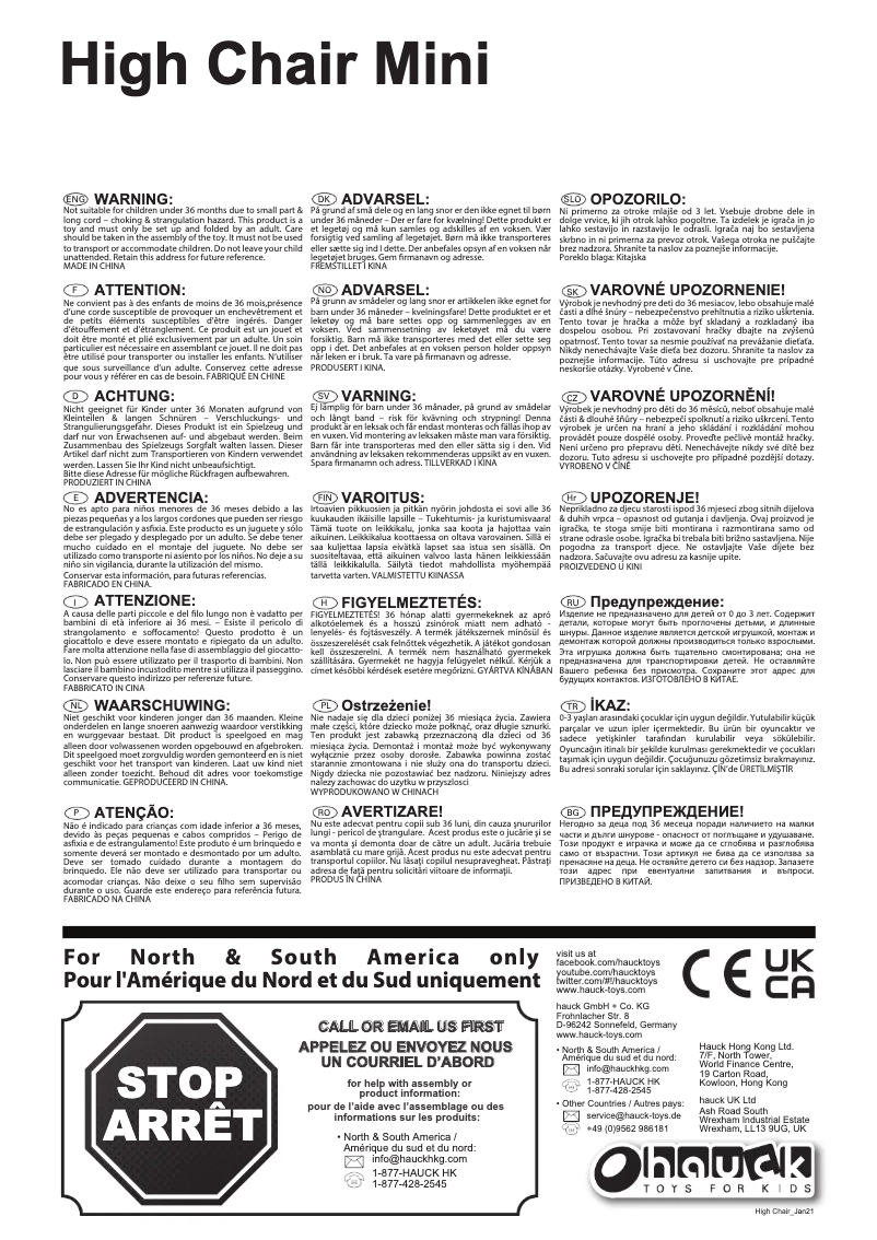 Page 1 de la notice Manuel utilisateur Hauck High Chair Mini