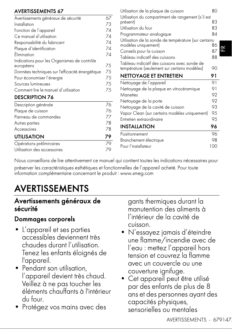 Page 1 de la notice Manuel utilisateur Smeg C9IMX-2