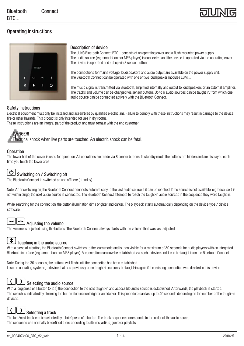 Page 1 de la notice Manuel utilisateur JUNG BTCES2918