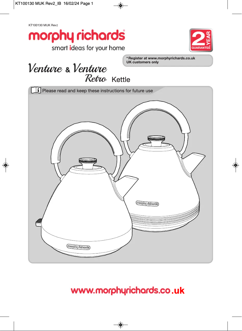 Page 1 de la notice Manuel utilisateur Morphy Richards Venture 100136