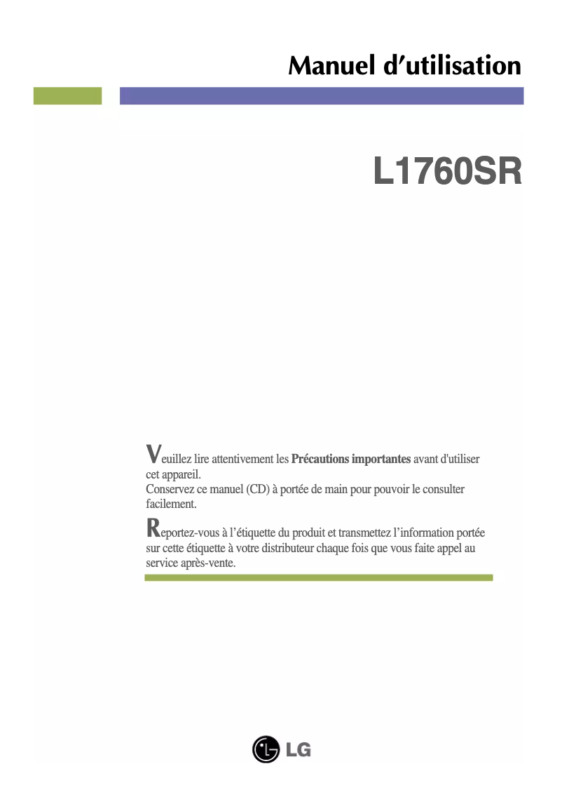 Page 1 de la notice Manuel utilisateur LG L1760SR