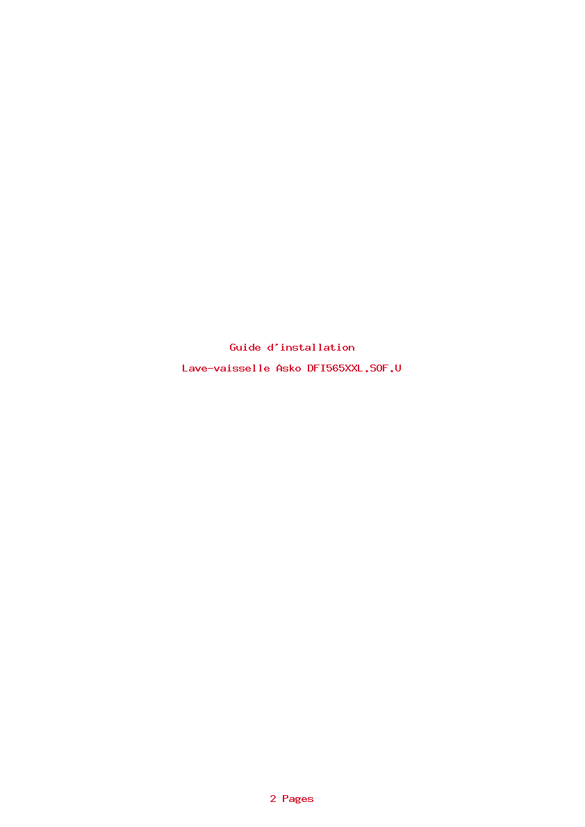 Page 1 de la notice Guide d'installation Asko DFI565XXL.SOF.U