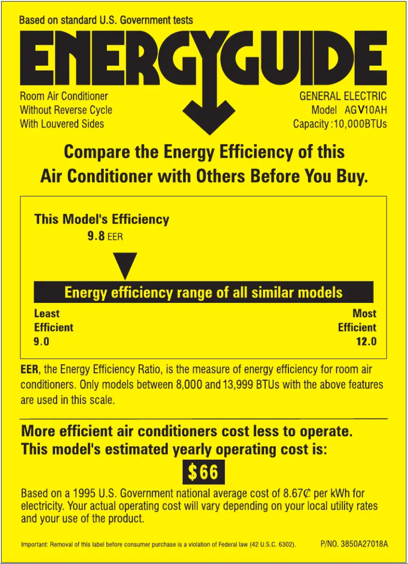 Página 1 del manual Etiqueta energética GE AGV10AH