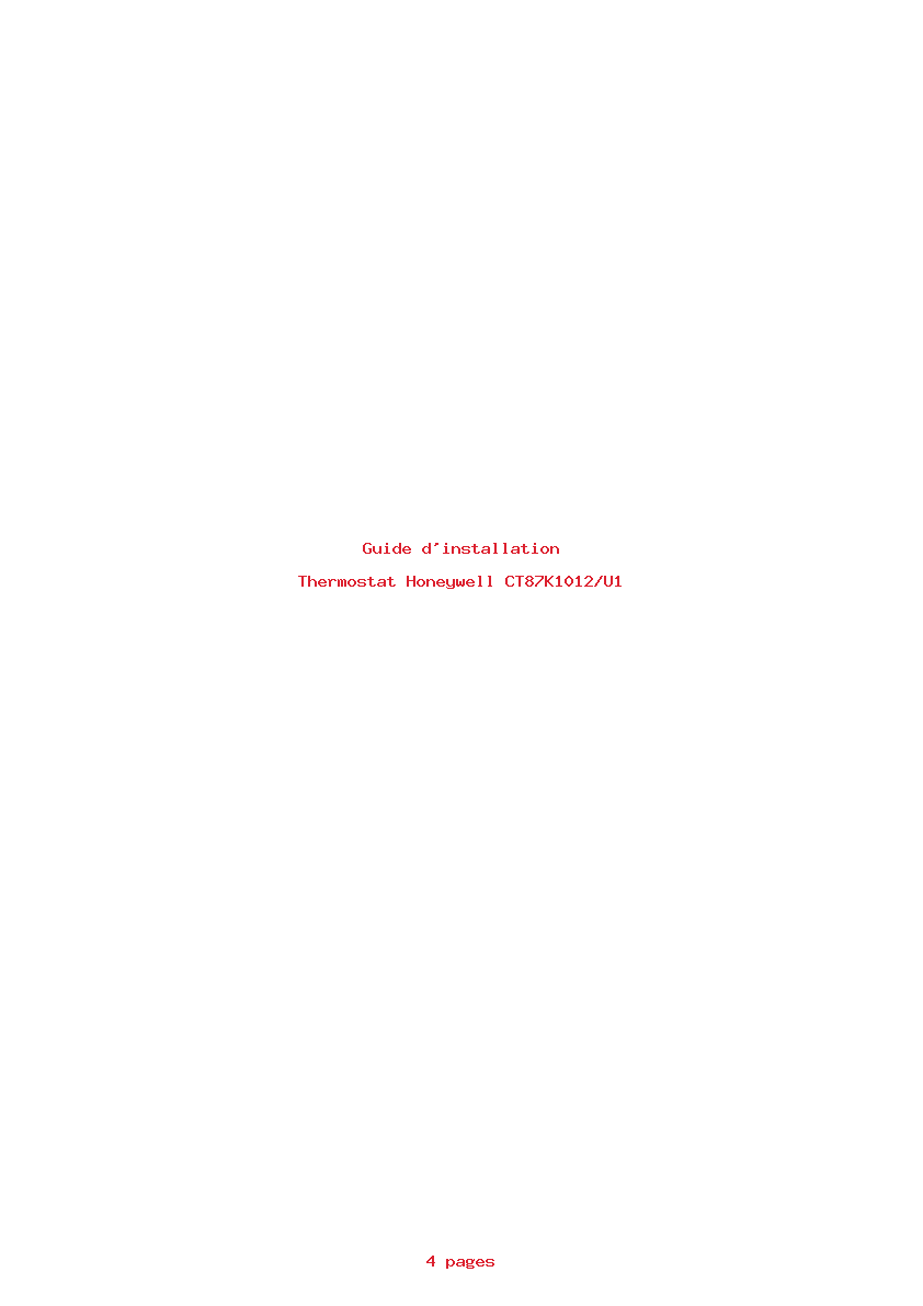 Page 1 de la notice Guide d'installation Honeywell CT87K1012/U1