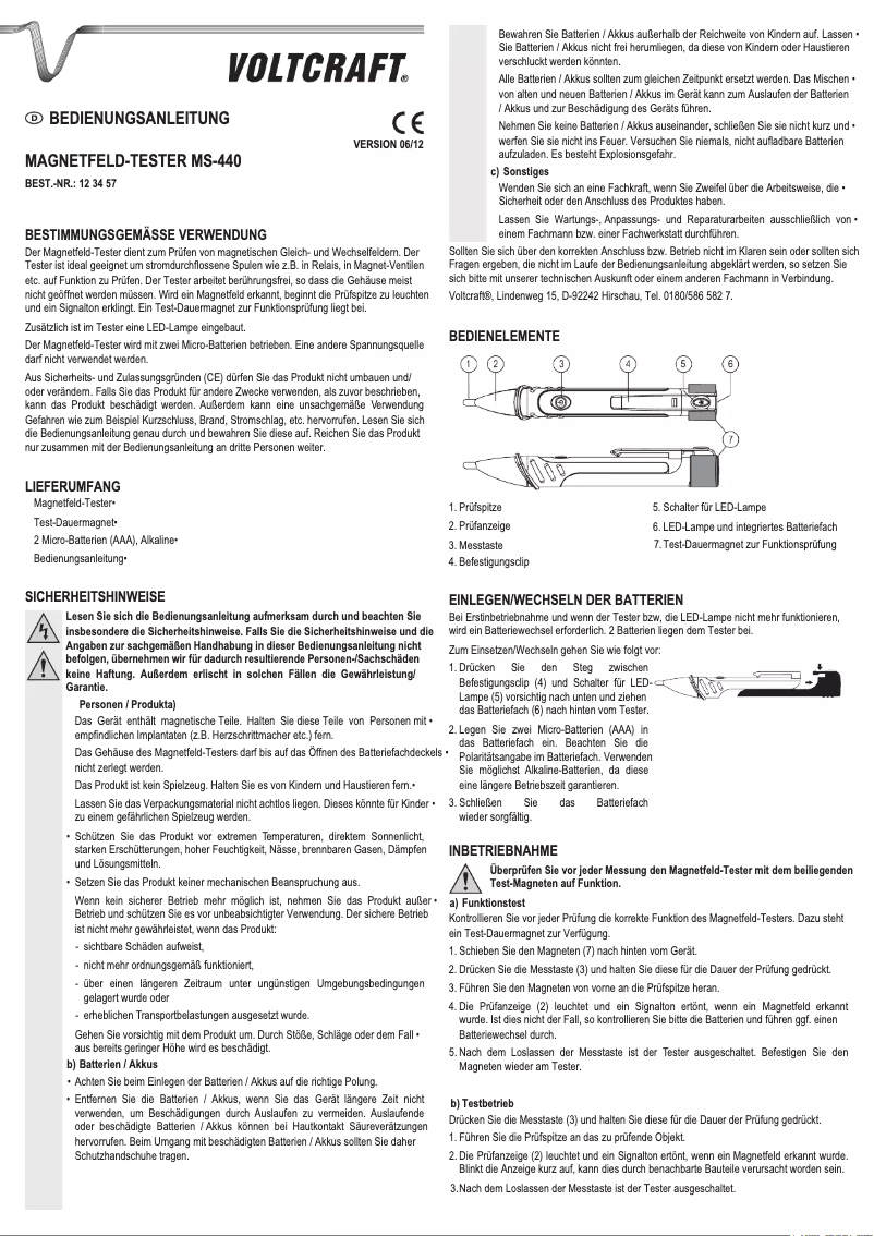 Page 1 de la notice Manuel utilisateur Voltcraft MS-440