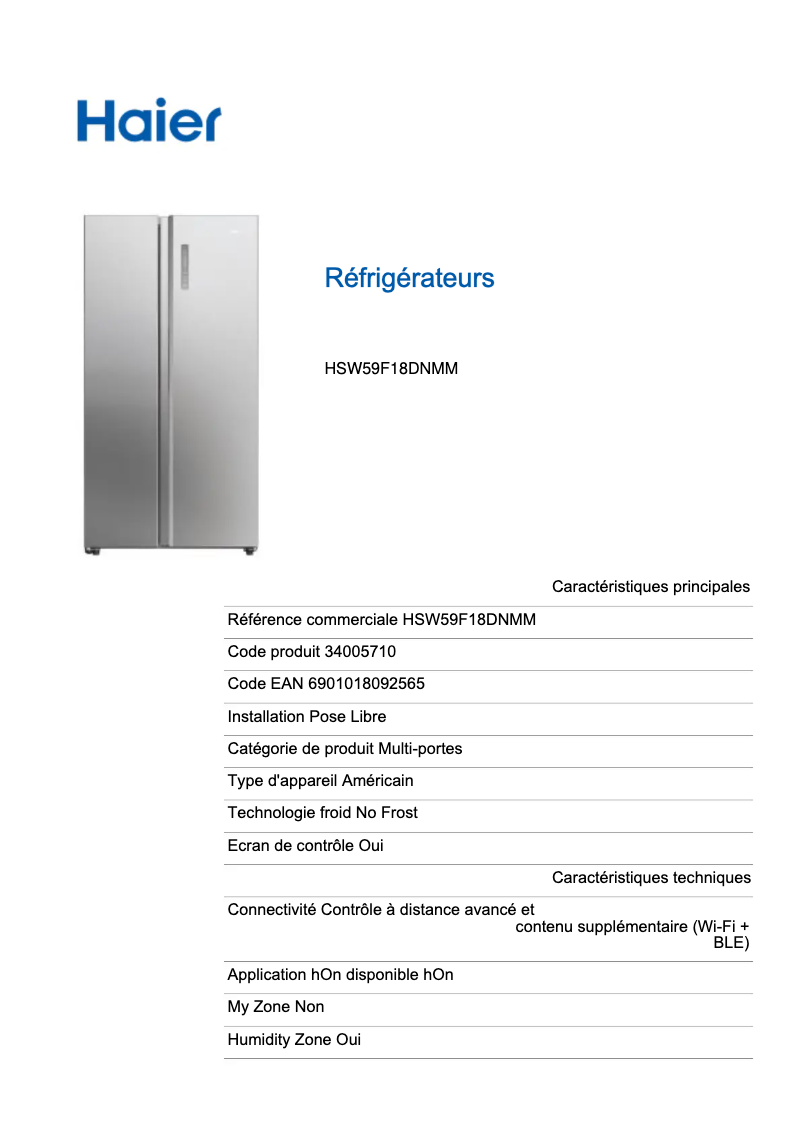 Page 1 de la notice Label énergétique Haier HSW59F18DNMM
