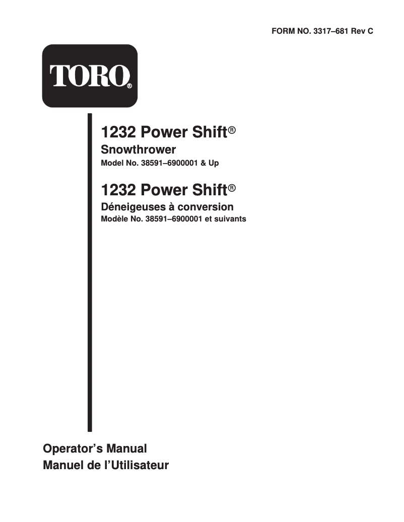 Page 1 de la notice Manuel utilisateur Toro 1232 Power Shift