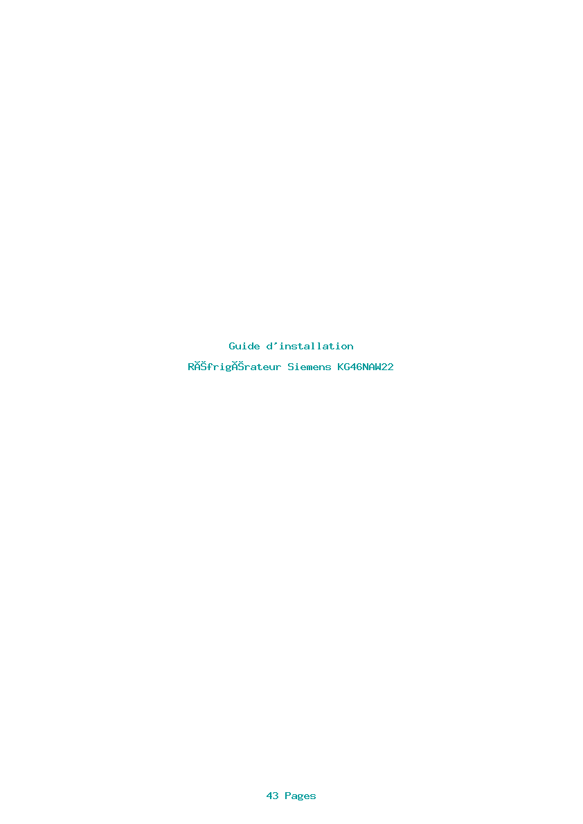 Page 1 de la notice Guide d'installation Siemens KG46NAW22