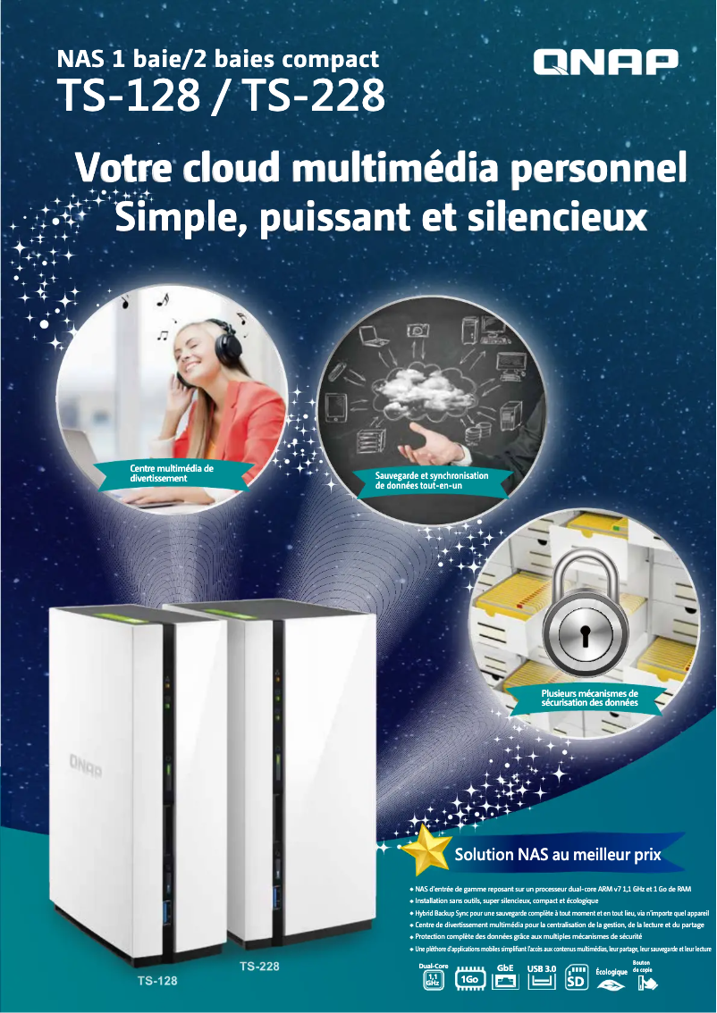 Page 1 de la notice Fiche technique QNAP TS-128