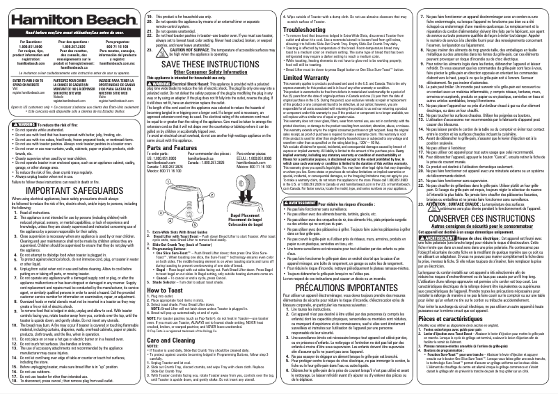 Page 1 de la notice Manuel utilisateur Hamilton Beach 22220