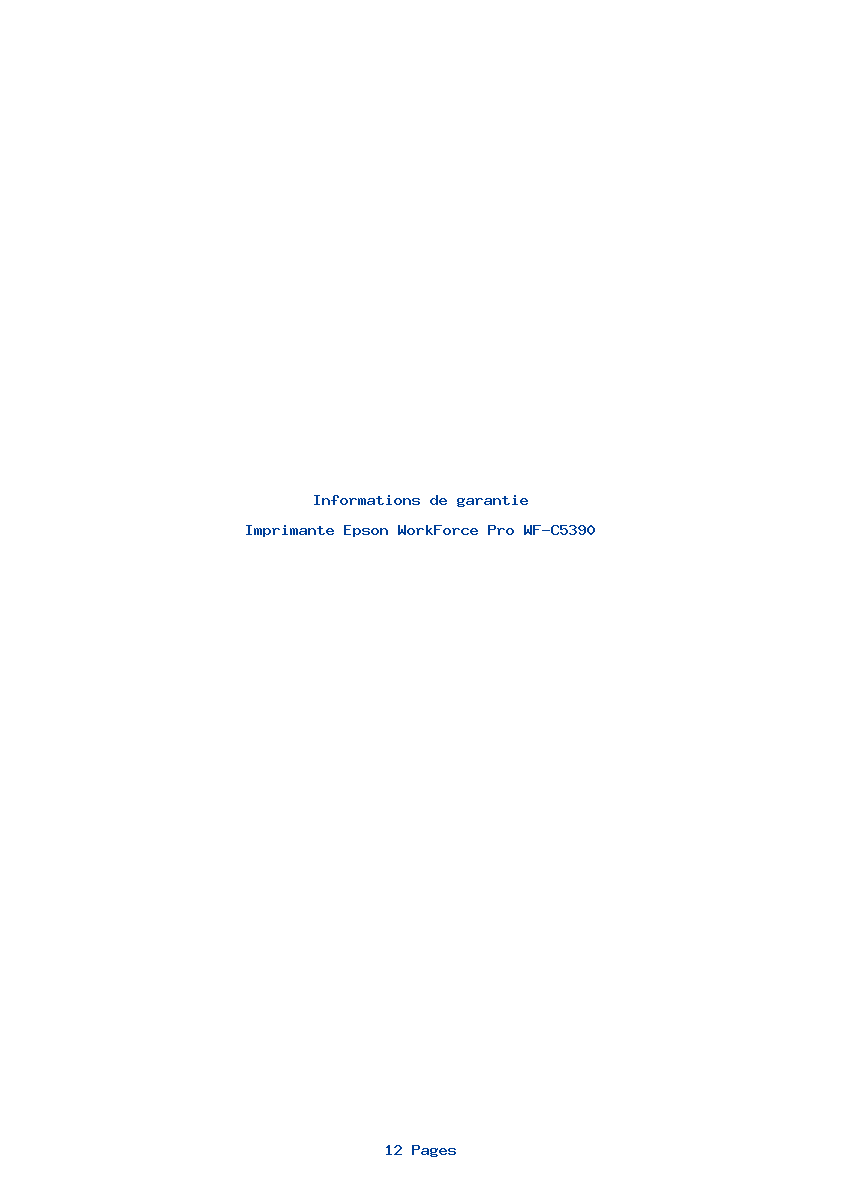 Page 1 de la notice Informations de garantie Epson WorkForce Pro WF-C5390