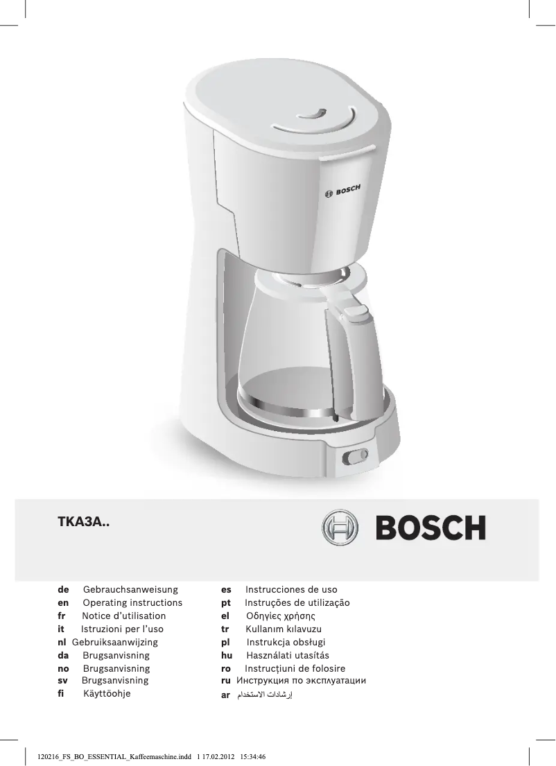 Page 1 of the manual User Manual Bosch TKA3A014