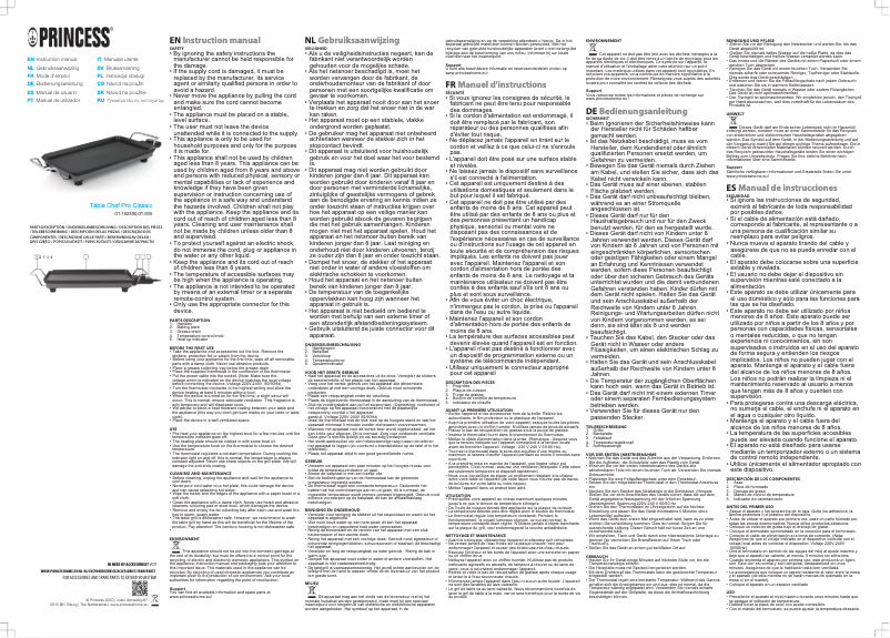 Page 1 de la notice Manuel utilisateur Princess Table Chef Pro Classic