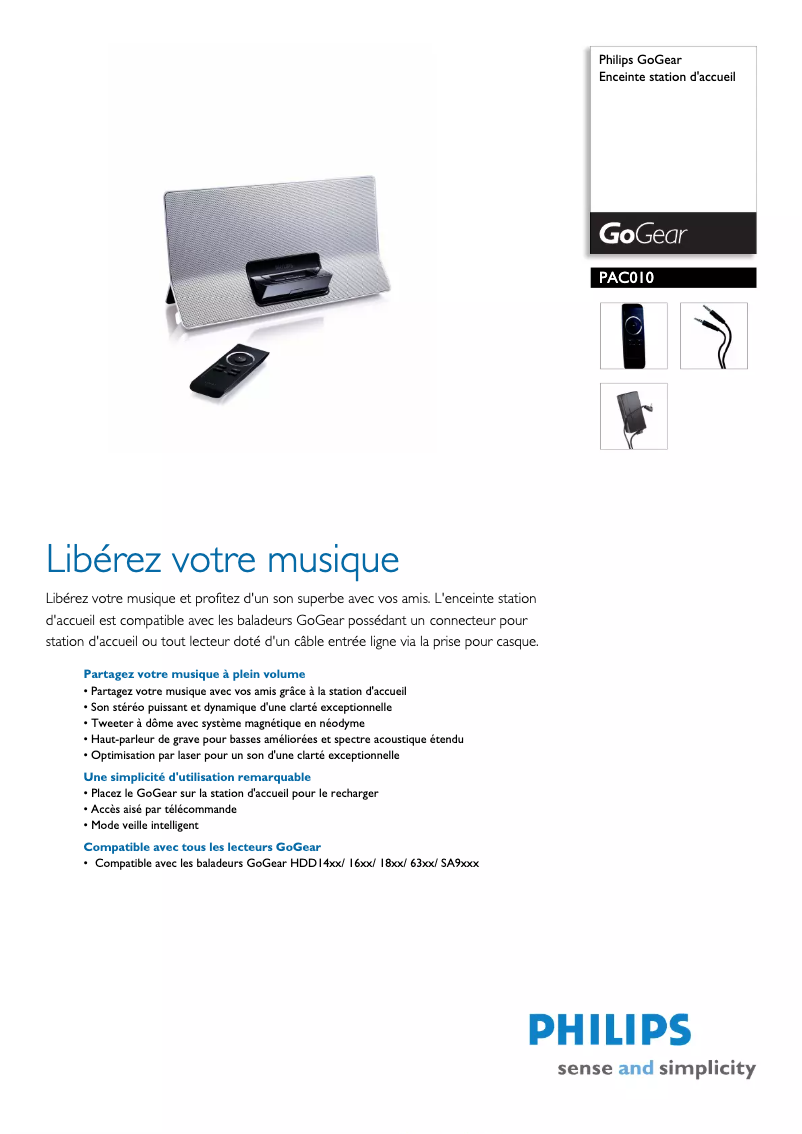 Page 1 of the manual Technical Sheet Philips PAC010