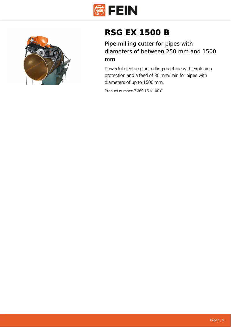 Page 1 de la notice Fiche technique Fein RSG EX 1500 B