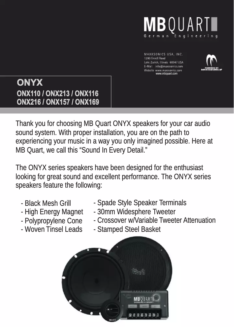 Page 1 de la notice Manuel utilisateur MB Quart Onyx Onx110