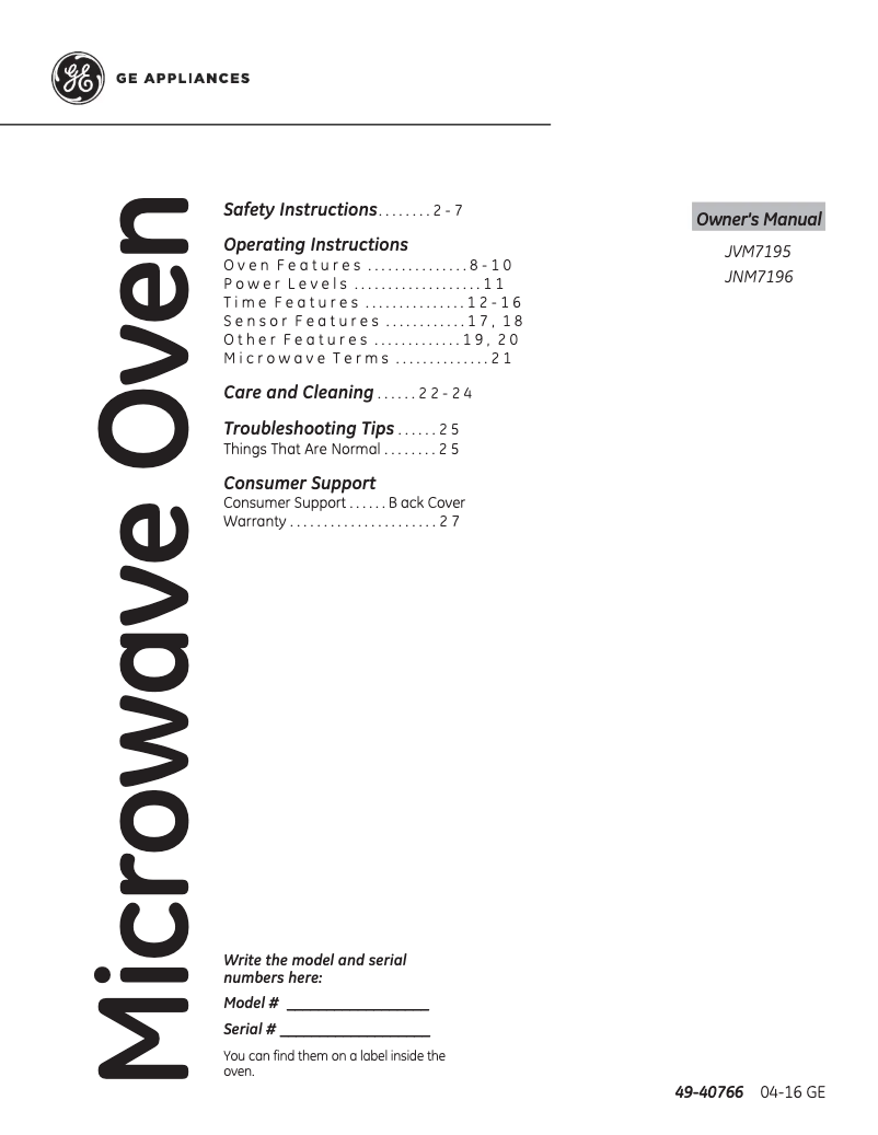 Página 1 del manual Manual de usuario GE JVM7195EKES
