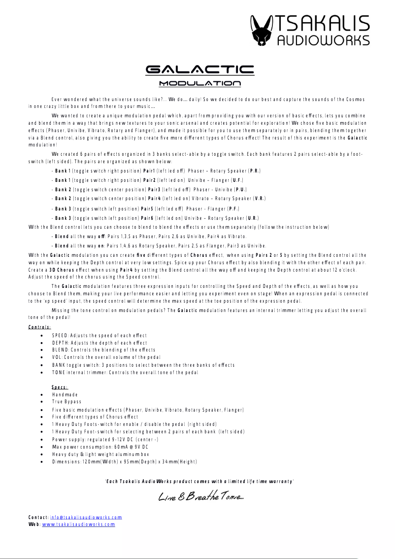 Página 1 del manual Manual de usuario Tsakalis AudioWorks Galactic Multi-Modulation