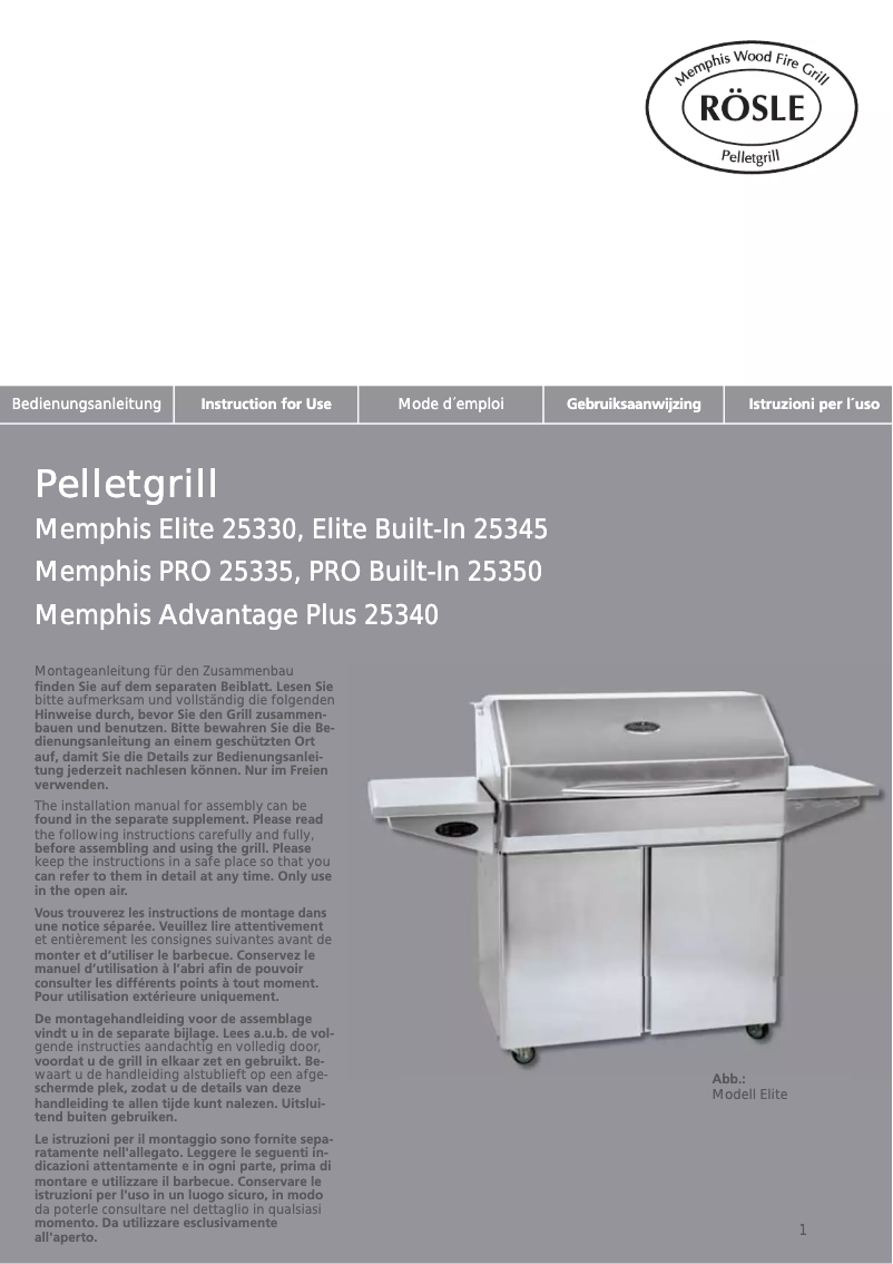 Page 1 de la notice Manuel utilisateur Rösle Memphis PRO