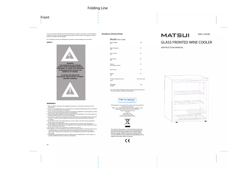 Page 1 de la notice Manuel utilisateur Matsui MWC147B