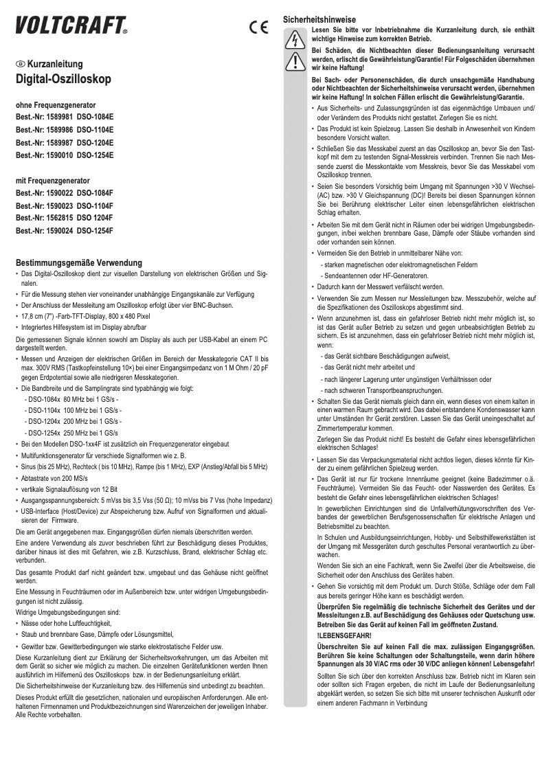 Page 1 de la notice Manuel utilisateur Voltcraft DSO-1204F